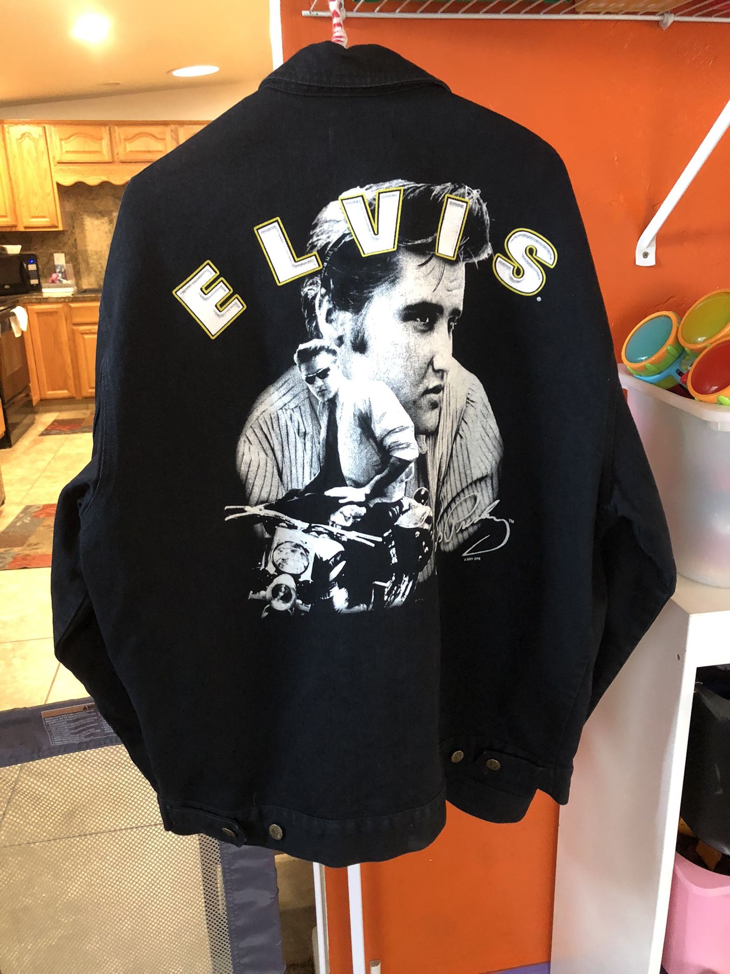 Vintage Elvis Presley First Choice Black Denim Jacket Sz XL Great Condition 🔥