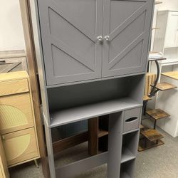 Over the Toilet Storage Cabinet with Doors Side Storage Toilet Paper Holder Stand Space Saver Shelf Organizer Rack Freestanding