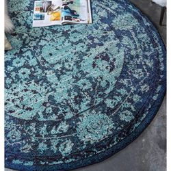 Blue Floral Oriental 8’ Round Rug