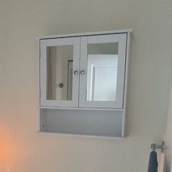 Wall Mounted  White Mirrored Cabinet - Like New