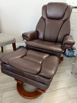 Brown Leather Recliner Chair with Ottoman