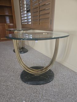 Vintage Glass Top End Tables Marble Base