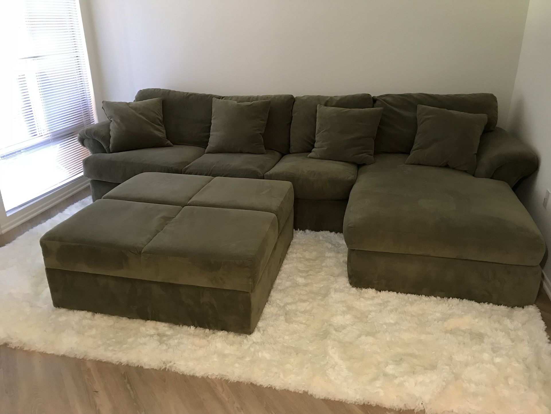 Sectional Couch w/ Chase + Storage Ottoman - Custom Grey/Toupe