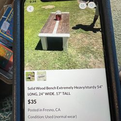 Solid Wood Bench Extremely Heavy/sturdy 54” LONG, 24” WIDE. 17” TALL