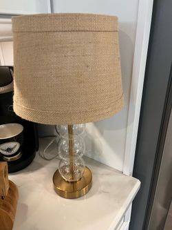 Beautiful small glass and gold lamp with nice burlap shade