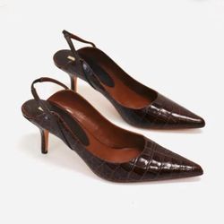 90s 00s Y2k VINTAGE High heels Brown Leather 6 1/2 Sling Back Pointed Toe Brown High heels Max Studio Shoes Brown Crocodile Leather 6 1/2M