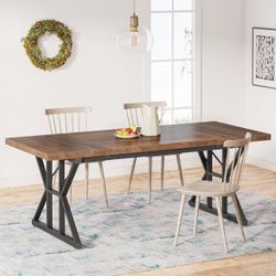 Tribesigns Farmhouse Dining Table for 6 People, 70.8-Inch Rectangular Wood Dining Table, Rustic Kitchen Table with Heavy Duty Metal Legs for Dining Ro
