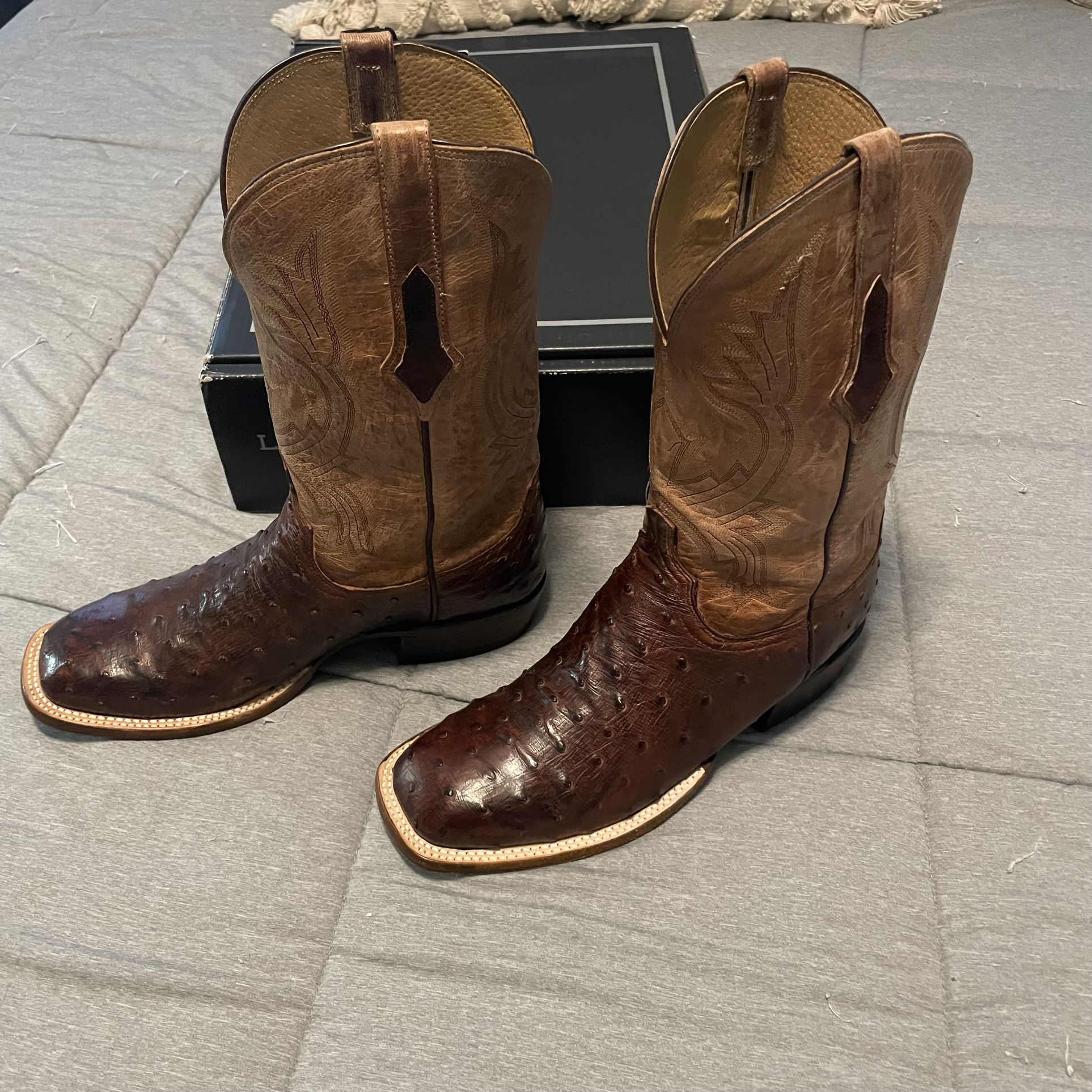 LUCCHESE  Full Quill Ostrich Boots  10EE 