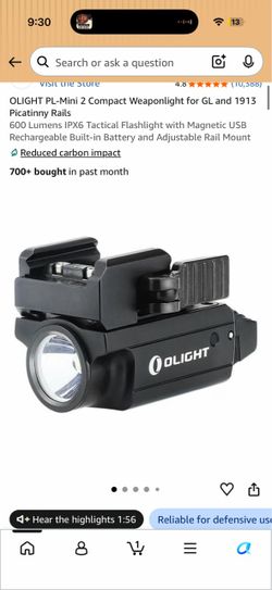 OLIGHT PL-Mini 2 Compact Weaponlight for GL and 1913 Picatinny Rails 600 Lumens IPX6 Tactical Flashlight with Magnetic USB Rechargeable Built-in Batte