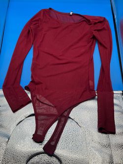 blanc women’s burgundy solid sheer bodysuit size XS