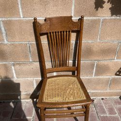 Chair - Antique Oak Wood & Cane Seat, Farmhouse Style