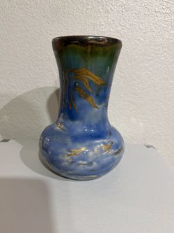 Vintage Signed Handmade Glazed Art Pottery Vase Blue Green