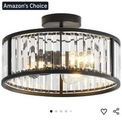 3929: New Black Flush Mount Ceiling Light, Caged Crystal Chandelier, Drum Hallway Light fixtures Ceiling Mount (14 INCH Black)
