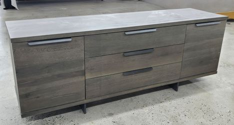 TV Entertainment Stand Solid Wood Slab Top Contemporary Beautiful Design Heavy