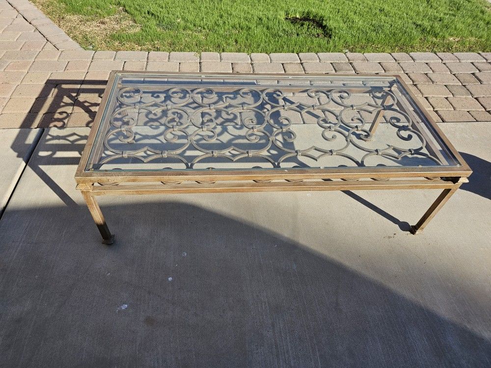 GLASS AND METAL COFFEE TABLE