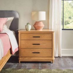 New 3 Drawer Nightstand in English Oak Finish Wood