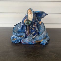 Wizard with Dragon and Staff Collectible Figurine Statue ceramic