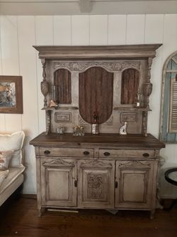 Antique Carved Wood Buffet with Hutch