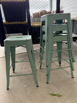 4EA Distressed Mint Green Colored Bar Stool Set