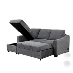 Coddle Aria Fabric Sleeper Sofa with Reversible Chaise and Storage, Gray