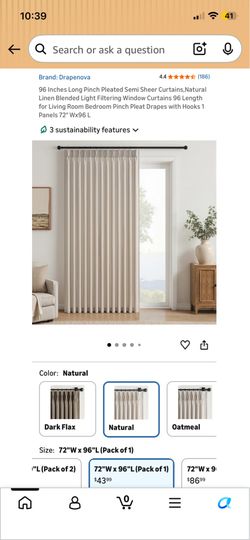 🤍 Extra Wide Pinch Pleated Semi-Sheer Curtain – 72” x 96” Single Panel