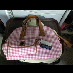 Dooney & Bourke NEW tags Pink White Plaid Beige Matching Wallet Tan Bag