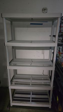 HDX 5 tier plastic storage shelf shelves