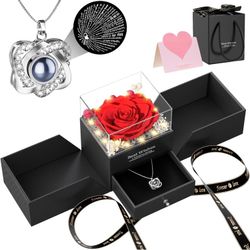 Brand New : Preserved Red Rose Necklace Set 