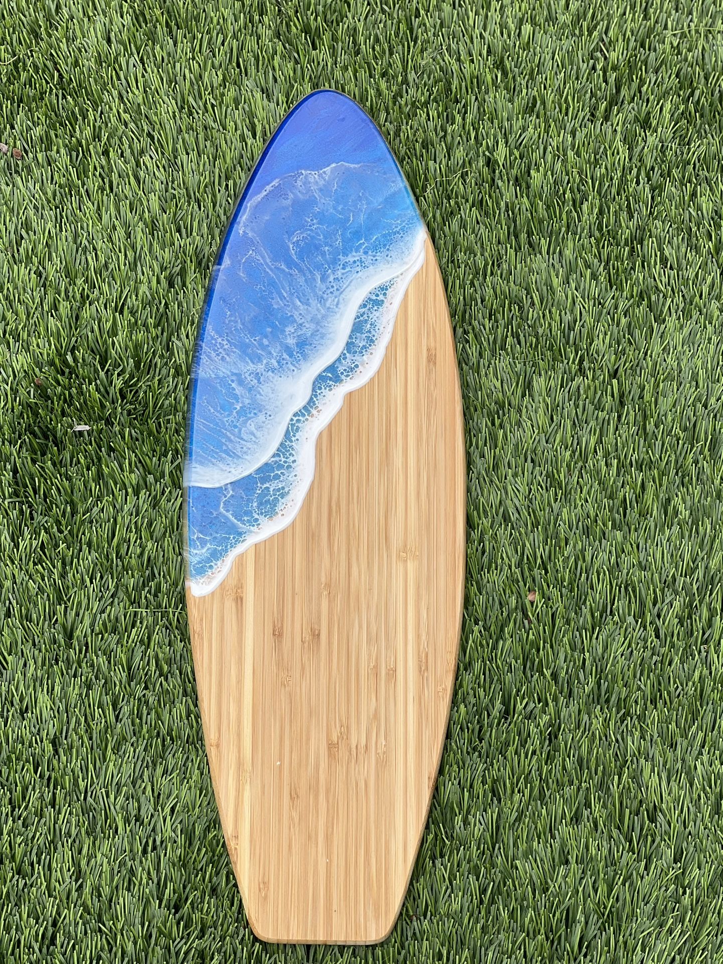 Ocean Waves Resin on Bamboo Surfboard Serving Tray Charcuterie Board Wall Art