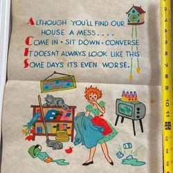 Vintage Naive Art on Felt Like Material just $3 