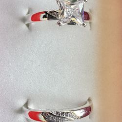 Wedding Ring Set. Brand New Sterling Silver / Moissanite Diamonds