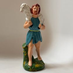 Vintage Japan Nativity Shepherd Carrying Lamb Figurine 5” Hand Painted