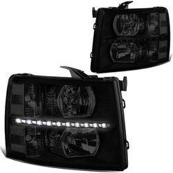 2007-2013 Chevy Silverado LED Strip Smoked Headlights