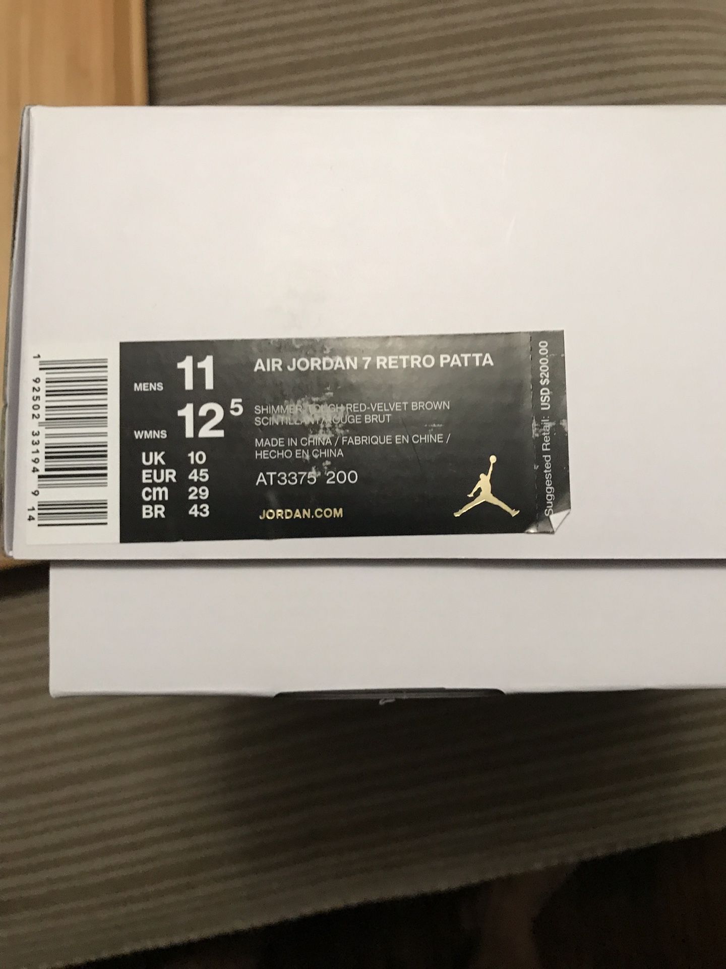 BRAND NEW. JORDAN 7 X PATTA SIZE 11NEW ARROW LIGHT