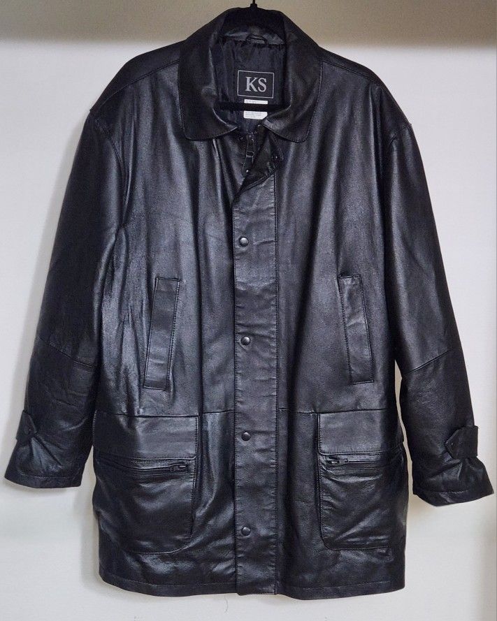 KS Men's Genuine Leather Jacket Size XL - Black