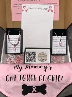 Dog bandana, cancer notepad, pink ribbon bracelet and necklace bundle