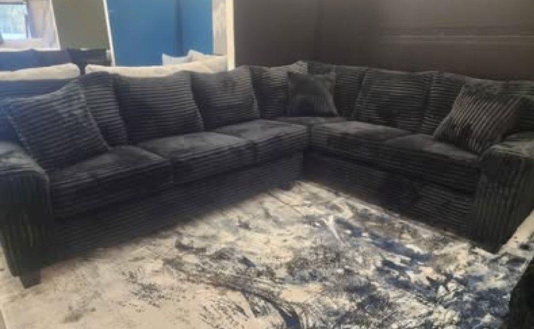 NEW MODEL ALERT! Brand New Byers Market Gunmetal Black Thin Corduroy RAF 2pc Corner Sectional