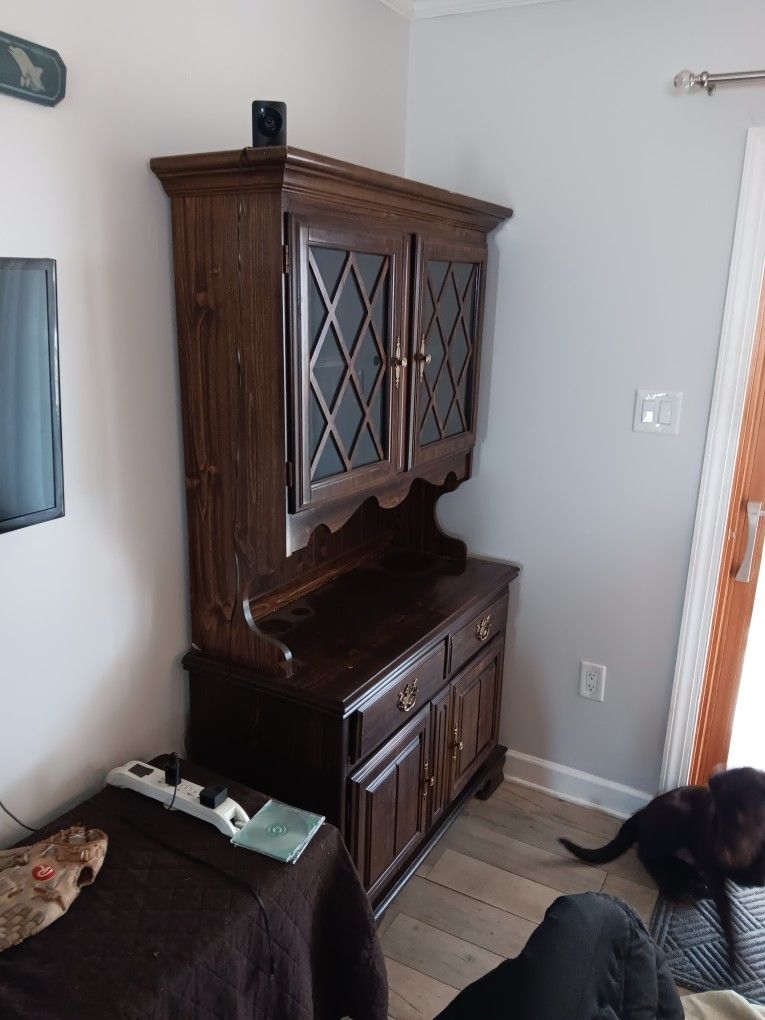 Walnut Wooden Hutch. "China Cabinet"