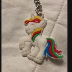 Unicorn Keychain Rainbow Puffy Vinyl Plastic 1980s