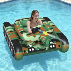 JOSEN Inflatable Tank Pool Float, Swimming Pool Floaties Tank with Water Cannon Gun, Swim Raft Water Battle Fun for Lake, Pool Party, Beach & Backyard