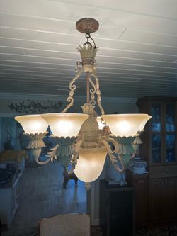 Pineapple Motif Chandelier with Frosted Glass Shades