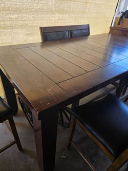 Dining Room Set with Faux Leather Stools & Bench