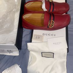 Gucci Loafers Red Leather GG RARE Men’s Size 7 Gucci Men’s Size 8 US Pre-owned