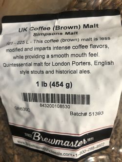 Brewmaster Simpsons Malt UK Coffee Brown Porter Stout Ale 1LB Vacuum Sealed Beer