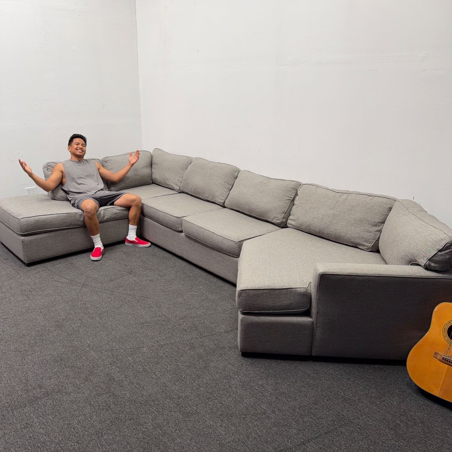 Aspen Foam 3 Piece 163" Sectional Couch with Right Arm Facing Cuddler Chaise - Good as New - Gray