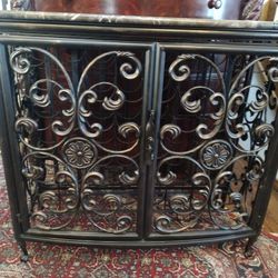 Marble Top and Metal Wine Rack (47 ins Long, 34 Ins Tall, 13 Ins Deep)