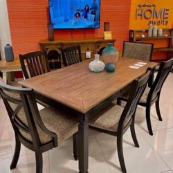 Two Tone Brown Rectangular Donning Table With Drawers And 6 Chairs🥂 New Brand 🌟 Kitchen/ Doming Room Set🔥 Showroom Available🏠