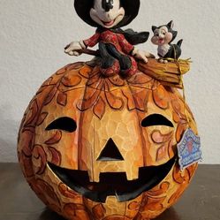 Jim Shore Disney Traditions "A Spellbinding Halloween" Minnie Mouse Figaro Pumpkin Figurine Candle Tealight Holder