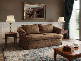 Paisley Fabric Traditional Roll-Arm Sofa by Ethan Allen