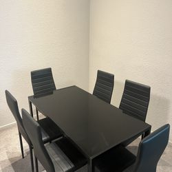 Black Dining Table Set with 6 Chairs